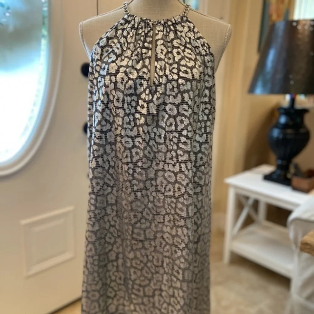 Michael Kos Black Silver Cheetah Print Dress‎ S